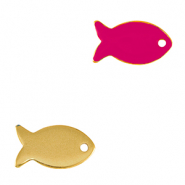 Breloques en métal DQ poisson Doré-rose fuchsia néon (sans nickel)