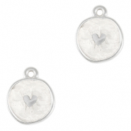 Breloques en métal DQ coeur Argenté antique-blanc nacré (sans nickel)