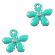 Breloques en m&eacute;tal DQ fleur Argent&eacute; antique-turquoise (sans nickel)