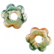 Perles en céramique DQ grecque fleur Vert clair-orange