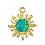 Breloques en métal DQ soleil Pailleté Turquoise-Doré (sans nickel)