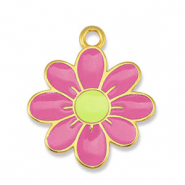 Breloques en m&eacute;tal DQ fleur Rose-Jaune citron-Dor&eacute; (sans nickel)