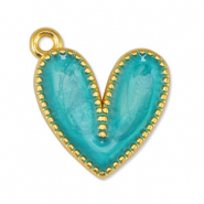 Breloques en m&eacute;tal DQ coeur Perle Turquoise-Dor&eacute; (sans nickel)