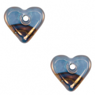 Perles en céramique DQ grecque coeur Bleu-bronze
