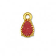 Breloques en m&eacute;tal DQ goutte Dor&eacute;-paillet&eacute; rose rouge (sans nickel)