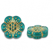 Perles acryliques fleur Bleu turquoise-doré