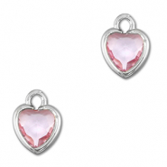 Pendentifs en verre Crystal glass coeur Rose clair-argent&eacute;