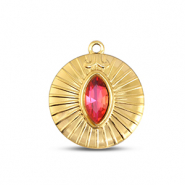 BY31&reg; Breloques en acier Inox rond Dor&eacute;-rose doux opale