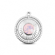 BY31&reg; Breloques en acier Inox rond avec bague Argent&eacute;-rose doux opale