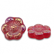 Perles tch&egrave;ques boho flower 14mm Transparent rouge-AB coating