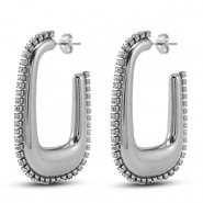 Boucles d'oreilles / puces en acier Inox ovale Argent&eacute;