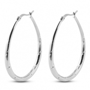 Boucles d'oreilles / cr&eacute;oles en acier Inox ovale Argent&eacute;