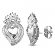 Boucles d'oreilles / puces en acier Inox coeur Argent&eacute;