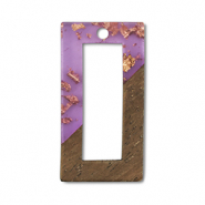 Pendentifs en bois rectangle Violet transparent-dor&eacute;-marron