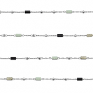 Apprêts en acier inox chaîne maille jaseron Mélange de pierres naturelles tube Argenté-noir-gris