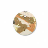Pendentifs en polym&egrave;re rond Marron-rose-blanc-dor&eacute;