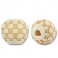 Perles en bois rond 10mm le motif Blanc cass&eacute;-naturel