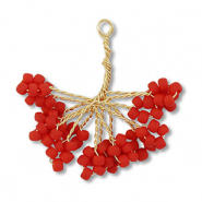 Pendentifs en perles de verre fleur Doré-rouge