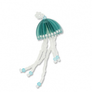 Pendentifs en perles de verre méduse Turquoise-blanc-transparant doublure blanc