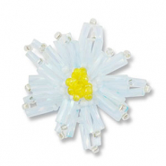 Pendentifs en perles de verre fleur Bleu clair transparent-jaune transparent-blanco