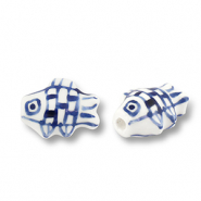 Perles en céramique poisson Blanc-bleu de Delft