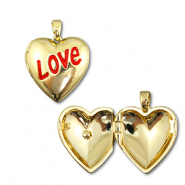 Breloques en laiton Eco-brass&reg; m&eacute;daillon coeur Dor&eacute;-rouge