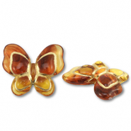 Perles acryliques papillon Marron cognac-doré