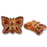 Perles acryliques papillon Marron cognac-doré