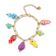Bracelets en acier Inox avec breloque poisson Dor&eacute;-multicolore