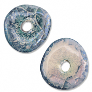 Perles en céramique DQ grecque donut mosaïque Bleu vif-blanc cassé-lilac