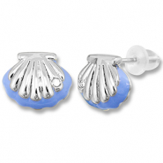 M&eacute;tal TQ laiton boucles d'oreilles / puces d&rsquo;oreilles coquillage Argent&eacute;-bleu caroline