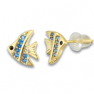 M&eacute;tal TQ laiton boucles d'oreilles / puces d&rsquo;oreilles poisson Dor&eacute;-bleu clair