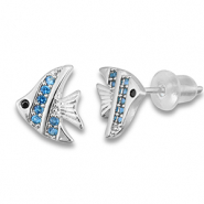 M&eacute;tal TQ laiton boucles d'oreilles / puces d&rsquo;oreilles poisson Argent&eacute;-bleu clair
