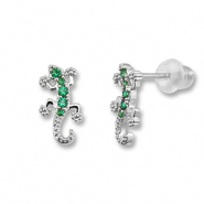 M&eacute;tal TQ laiton boucles d'oreilles / puces d&rsquo;oreilles l&eacute;zard Argent&eacute;-vert