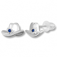 M&eacute;tal TQ laiton boucles d'oreilles / puces d&rsquo;oreilles chapeau de cow-boy Argent&eacute;-bleu fonc&eacute;