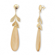 Boucles d'oreilles accroche-regard goutte Caramel beige marbr&eacute;-dor&eacute;