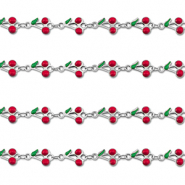 Apprêts en acier Inox chaîne maille jaseron cerises Argenté-rouge-vert
