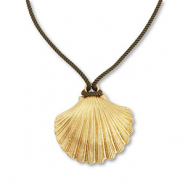 Colliers accroche-regard cordon avec coquillage Vert fonce-dor&eacute;