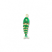 Breloques en laiton Eco-brass&reg; poisson Dor&eacute;-vert-blanc