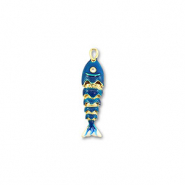 Breloques en laiton Eco-brass&reg; poisson Dor&eacute;-bleu fonc&eacute;-blanc