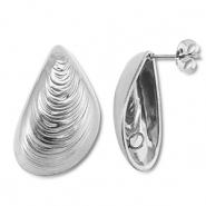 Apprêts en acier Inox boucles d'oreilles / puces d’oreilles moule avec anneau Argenté