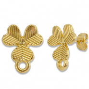 Apprêts en acier Inox boucles d'oreilles / puces d’oreilles trèfle avec anneau Doré
