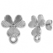 Apprêts en acier Inox boucles d'oreilles / puces d’oreilles rond avec anneau trèfle Argenté