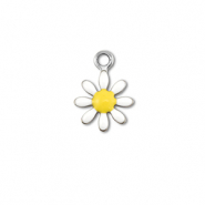 Breloques en acier Inox fleur Argent&eacute;-blanc-jaune