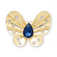 Broches papillon Dor&eacute;-bleu fonc&eacute;-transparent