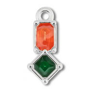 Breloques en m&eacute;tal DQ rectangle avec rhombe Argent&eacute; antique (sans nickel)-rose fonc&eacute;-vert