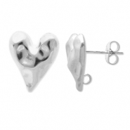 Apprêts en acier Inox boucles d'oreilles / puces d’oreilles cœur avec anneau Argenté