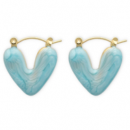 Boucles d'oreilles en acier Inox cr&eacute;oles c&oelig;ur Dor&eacute;-bleu clair