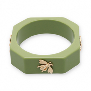 Bracelets jonc en r&eacute;sine avec abeille Verte olive-dor&eacute;