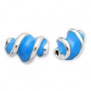 Perles en acier Inox torsad&eacute; Argent&eacute;-bleu